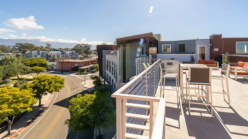 Exterior view of ICON luxury student housing building in Isla Vista, California
