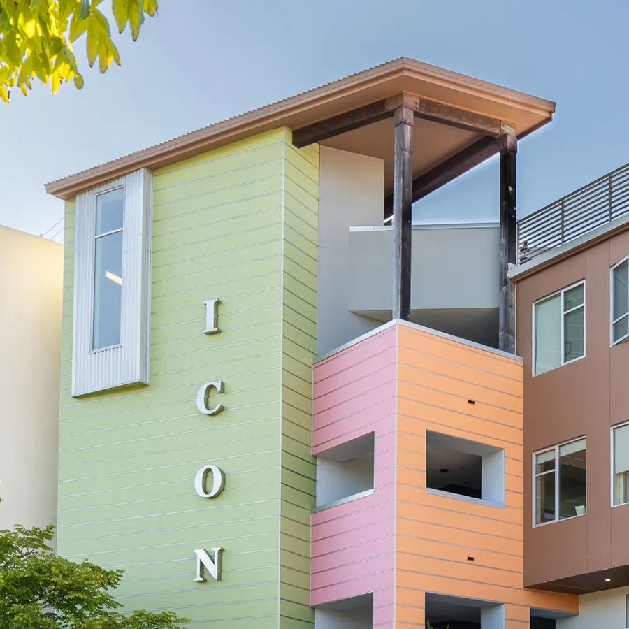 Exterior view of the ICON Apartments student housing at 6545 Trigo Rd in Isla Vista, CA